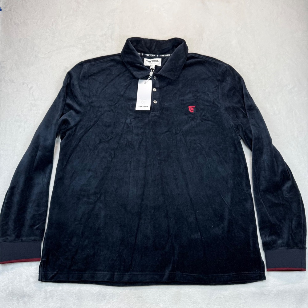 Tretorn Velvet Long Sleeve Button Rugby Shirt Anchor Contrast Red Trim XL
